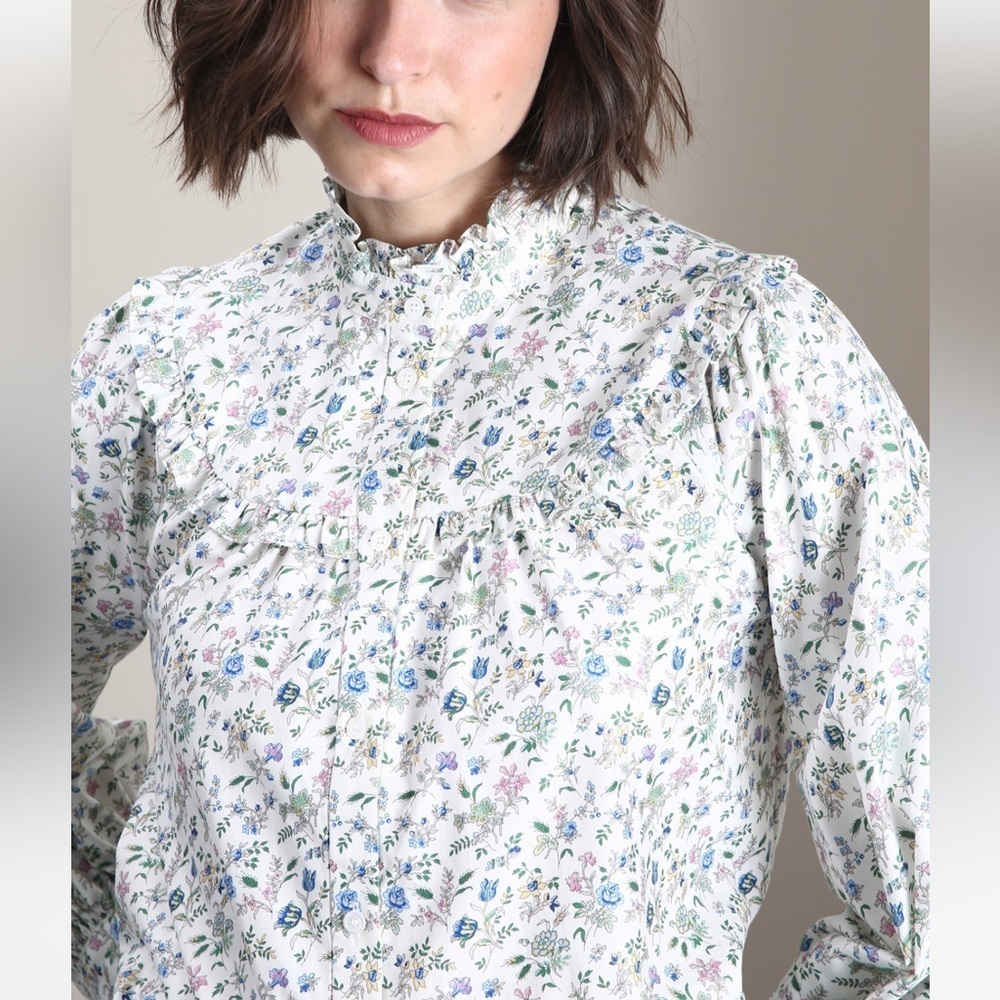 NWOT Weekend Max Mara Label-cut Sophia Ruffled Floral Shirt Size: M US4/6 Spring